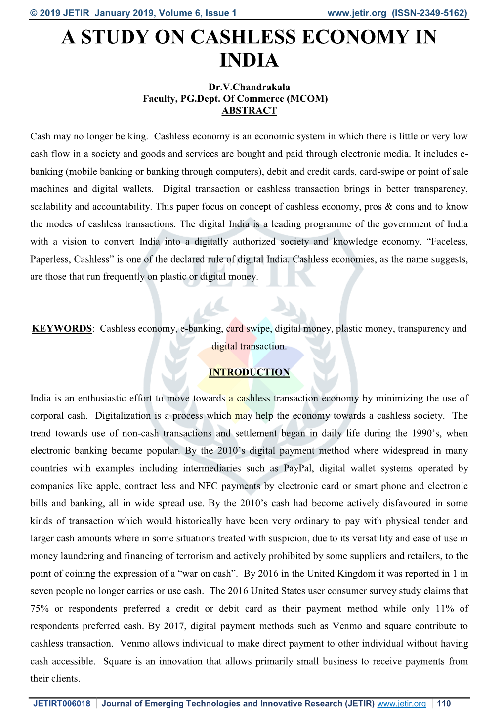 A Study on Cashless Economy in India