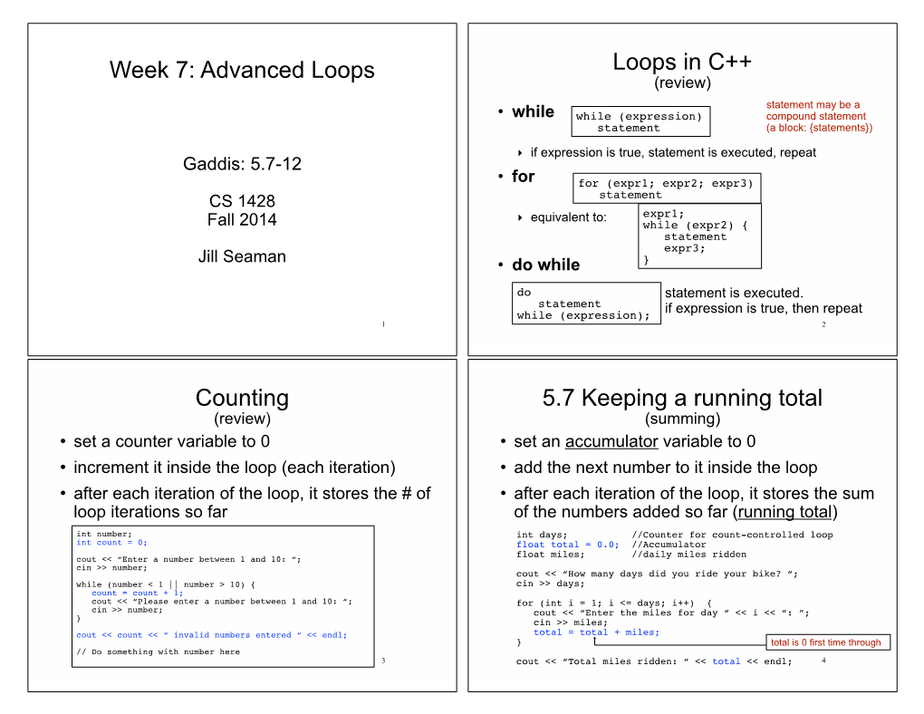 Advanced Loops Loops in C++ Counting 5.7 Keeping a Running Total