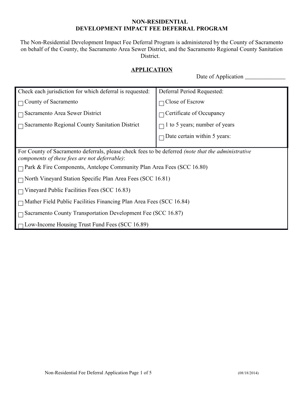 Development Impact Fee Deferral Program