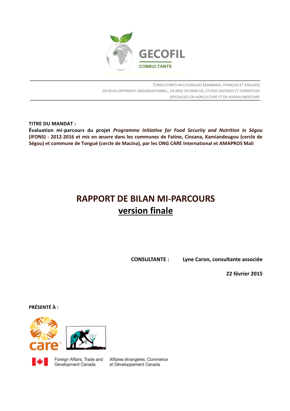RAPPORT DE BILAN MI-PARCOURS Version Finale