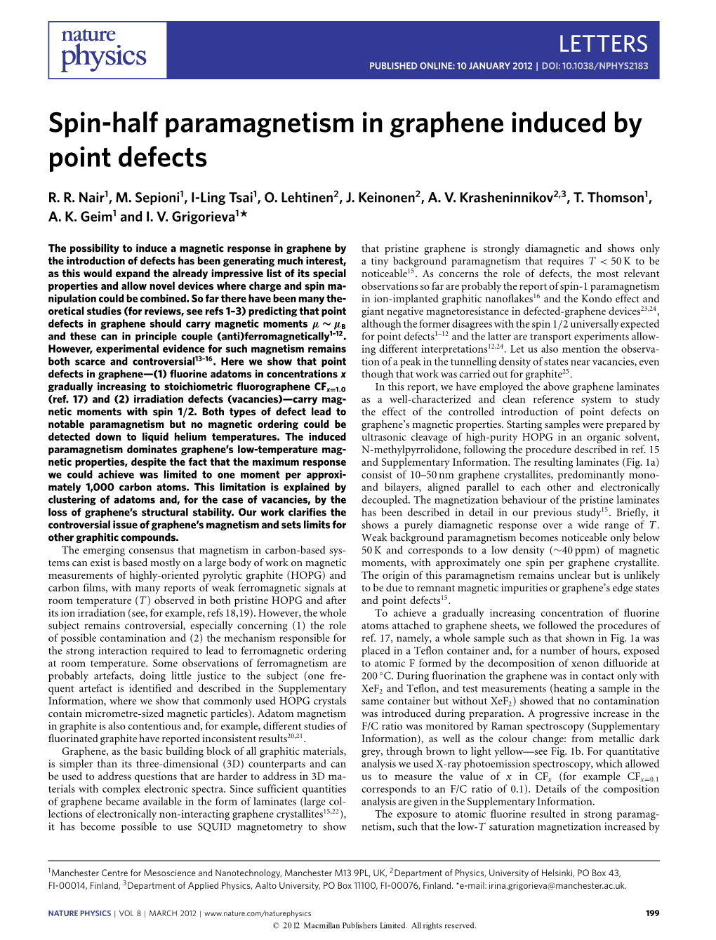 Spin-Half Paramagnetism in Graphene Induced by Point Defects