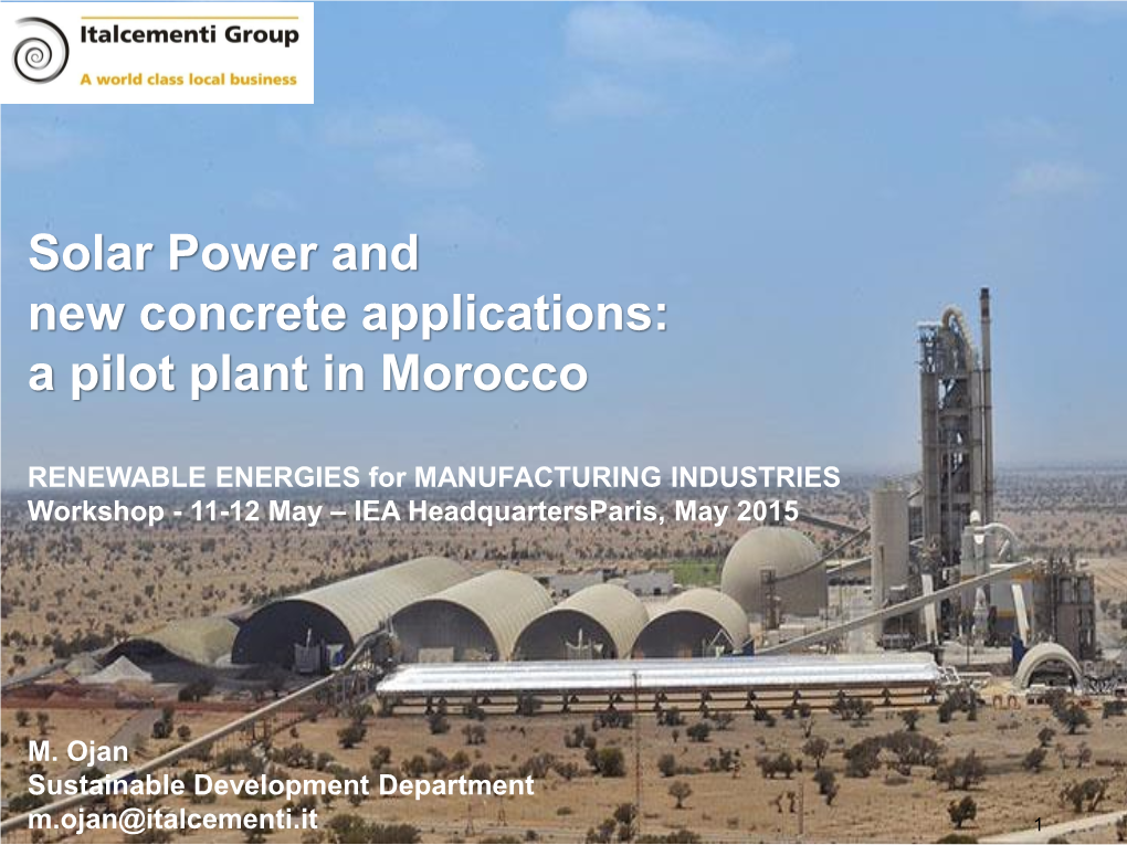 Solar Power and New Concrete Applications: a Pilot Plant in Morocco