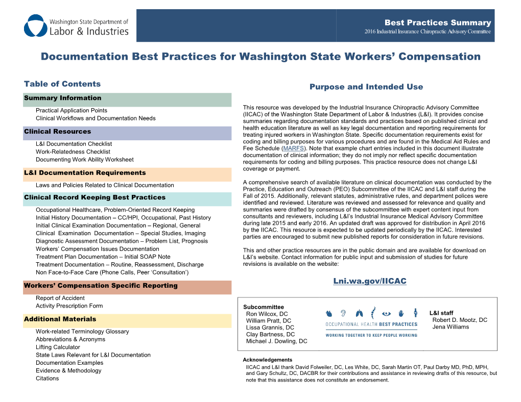 2016 Documentation Best Practices for Washington State Workers