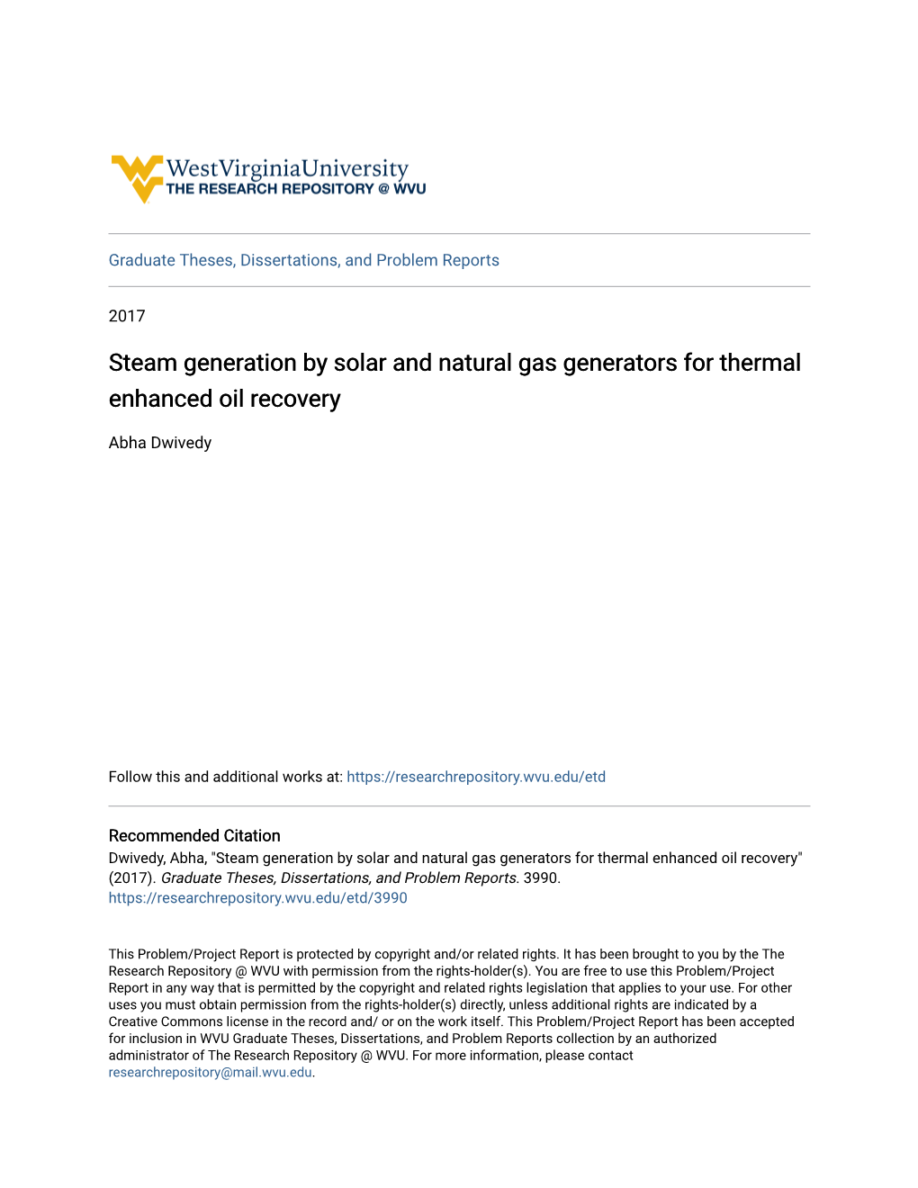 Steam Generation by Solar and Natural Gas Generators for Thermal Enhanced Oil Recovery