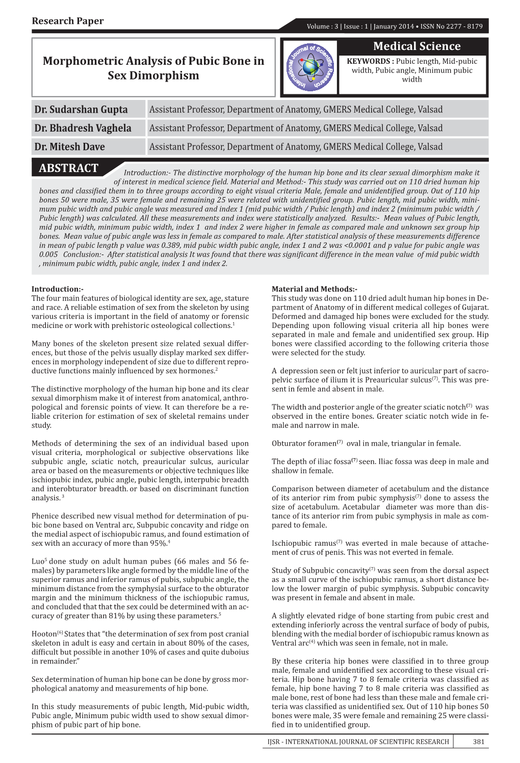 Medical Science ABSTRACT Morphometric Analysis of Pubic