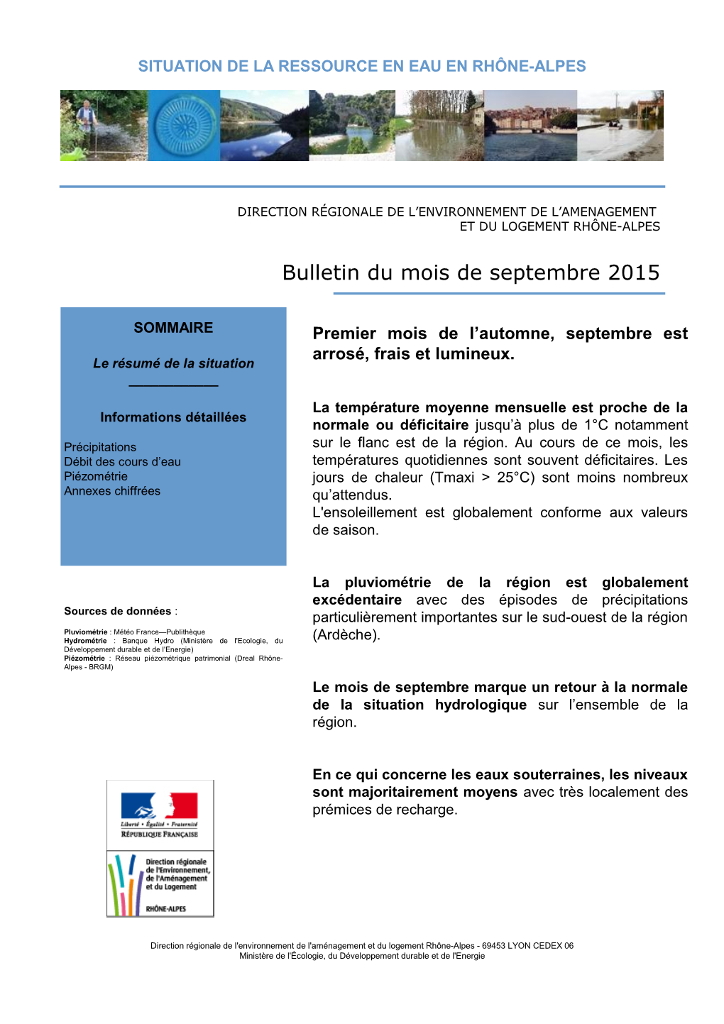 Bulletin De Situation Hydrologique