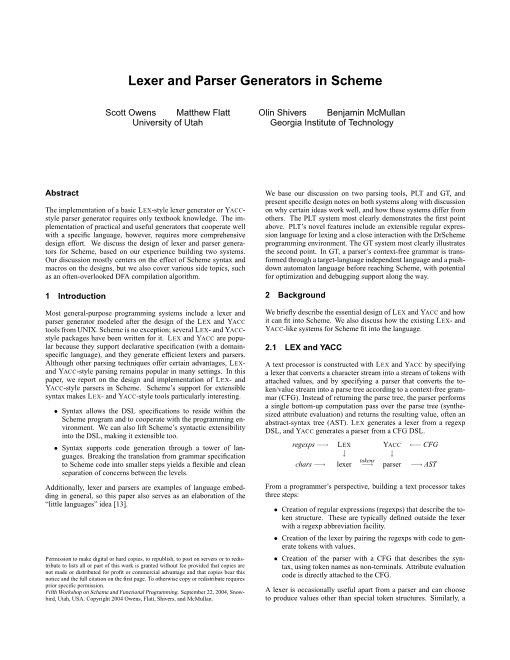 Lexer and Parser Generators in Scheme