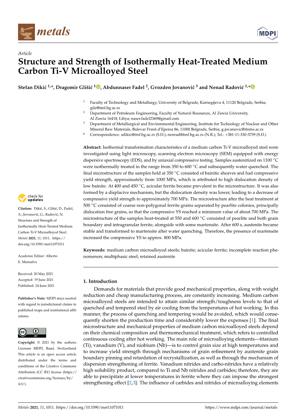 Structure and Strength of Isothermally Heat-Treated Medium Carbon Ti-V Microalloyed Steel