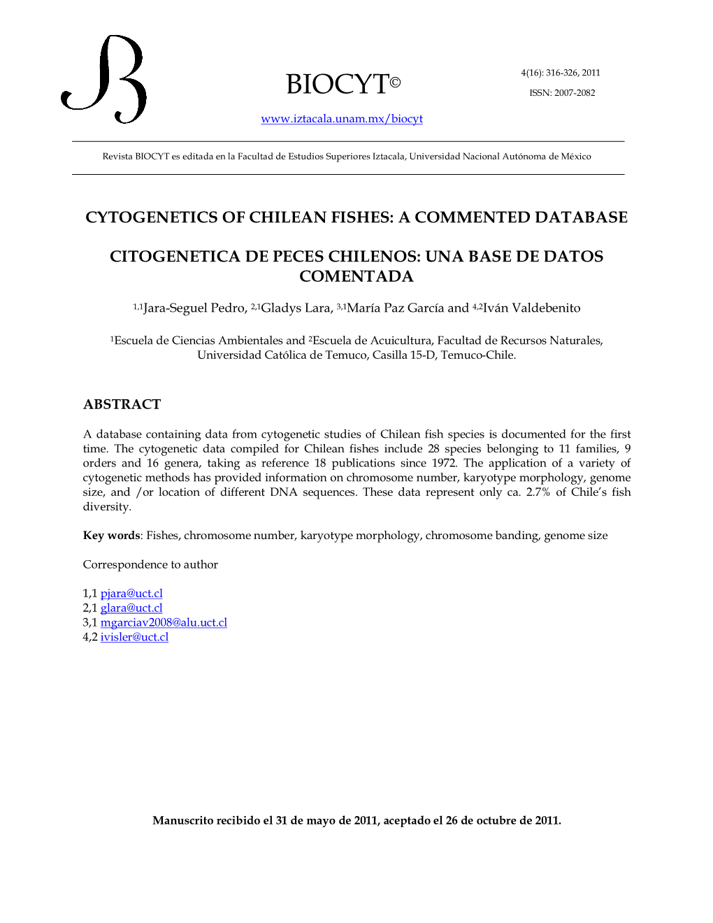 Advances in Cytogenetics Studies of Chilean Fishes