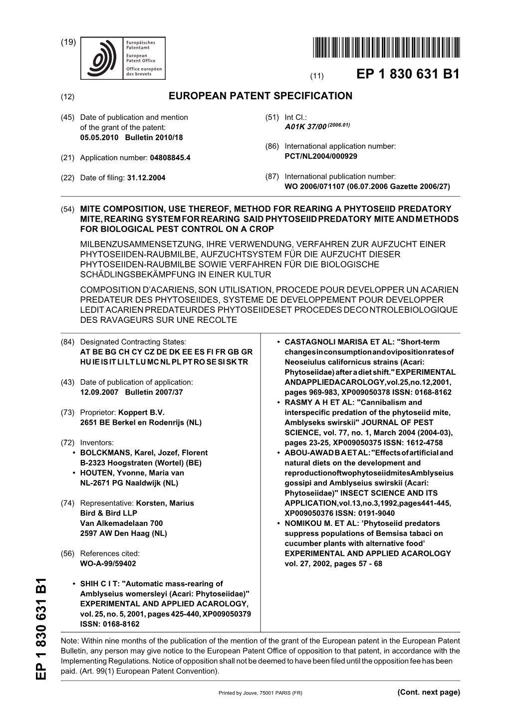 Mite Composition, Use Thereof, Method For