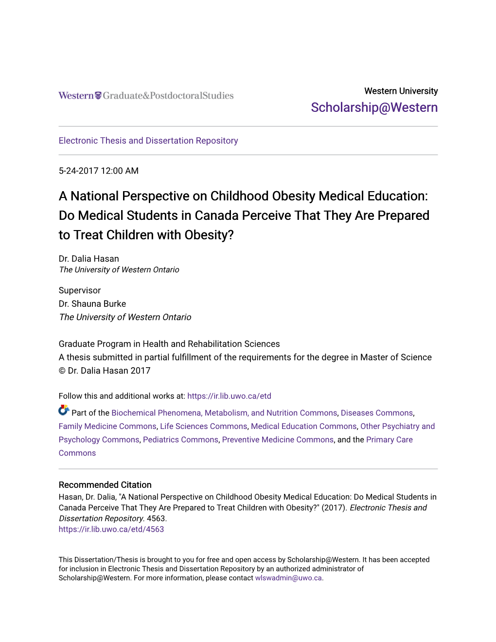 A National Perspective on Childhood Obesity Medical Education: Do Medical Students in Canada Perceive That They Are Prepared to Treat Children with Obesity?