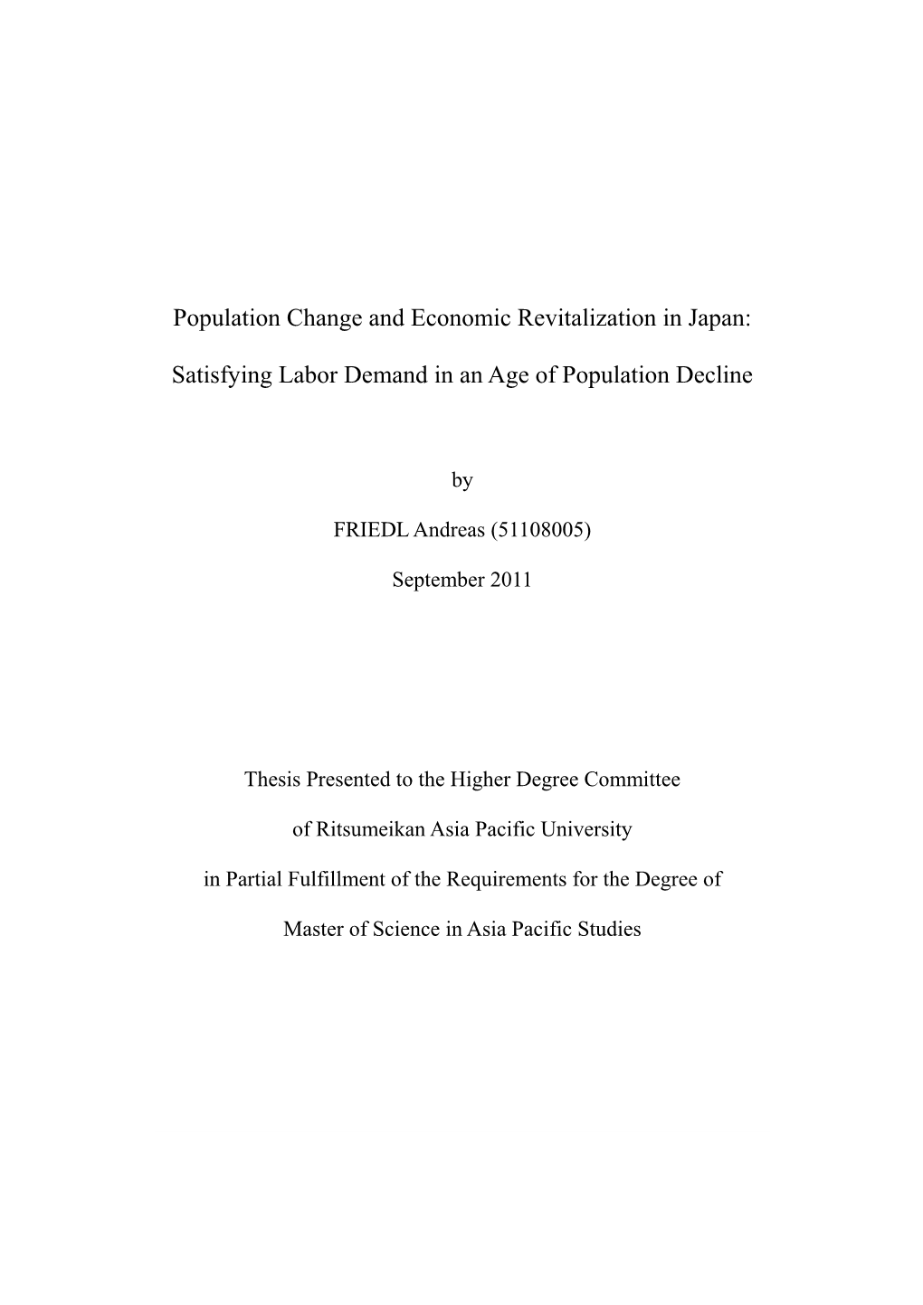 Population Change and Economic Revitalization in Japan