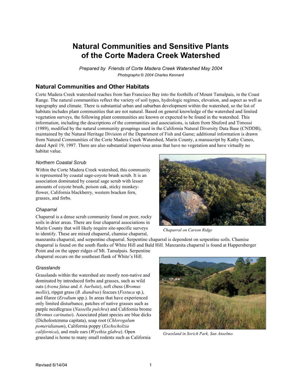 Natural Communities and Sensitive Plants of the Corte Madera Creek Watershed