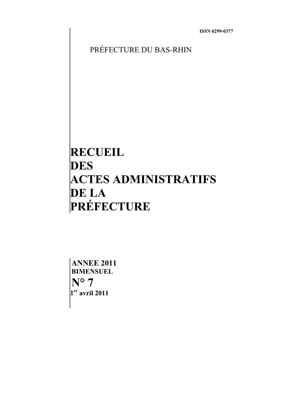 Recueil Des Actes Administratifs De La Préfecture