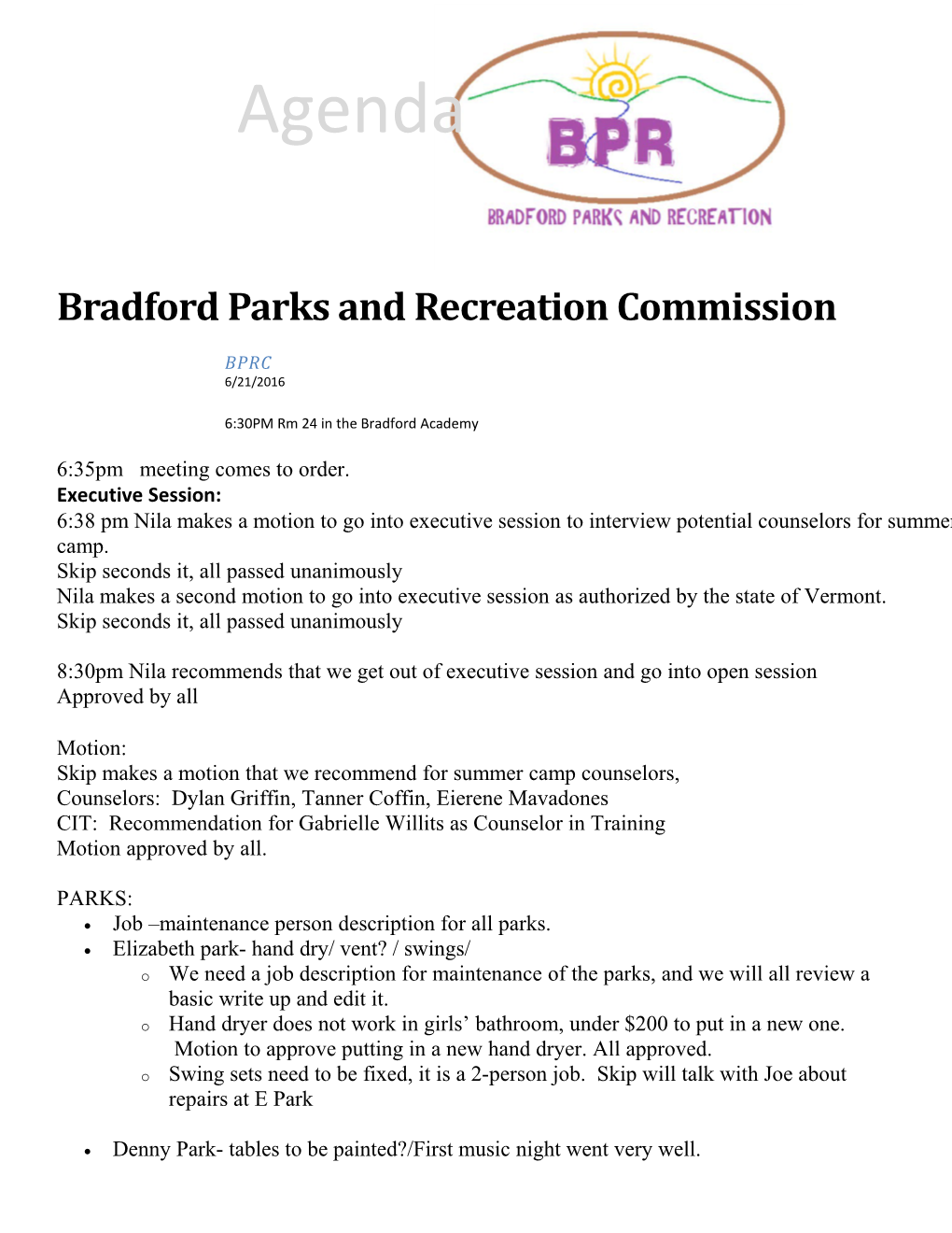 Bradford Parks and Recreation Commission