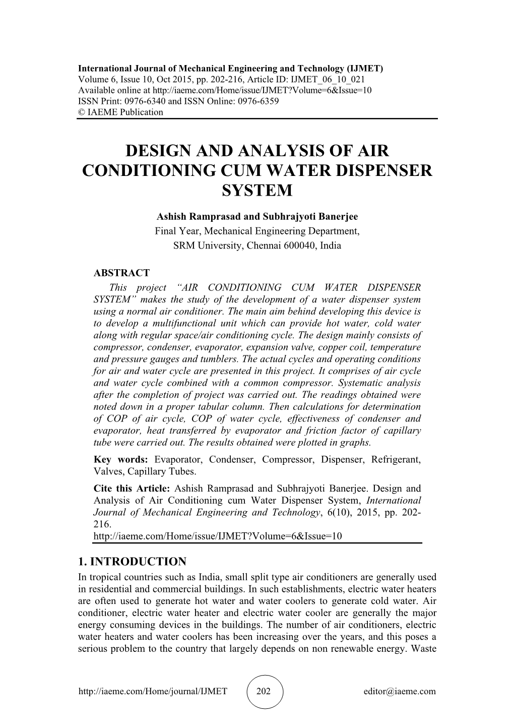 Design and Analysis of Air Conditioning Cum Water Dispenser System
