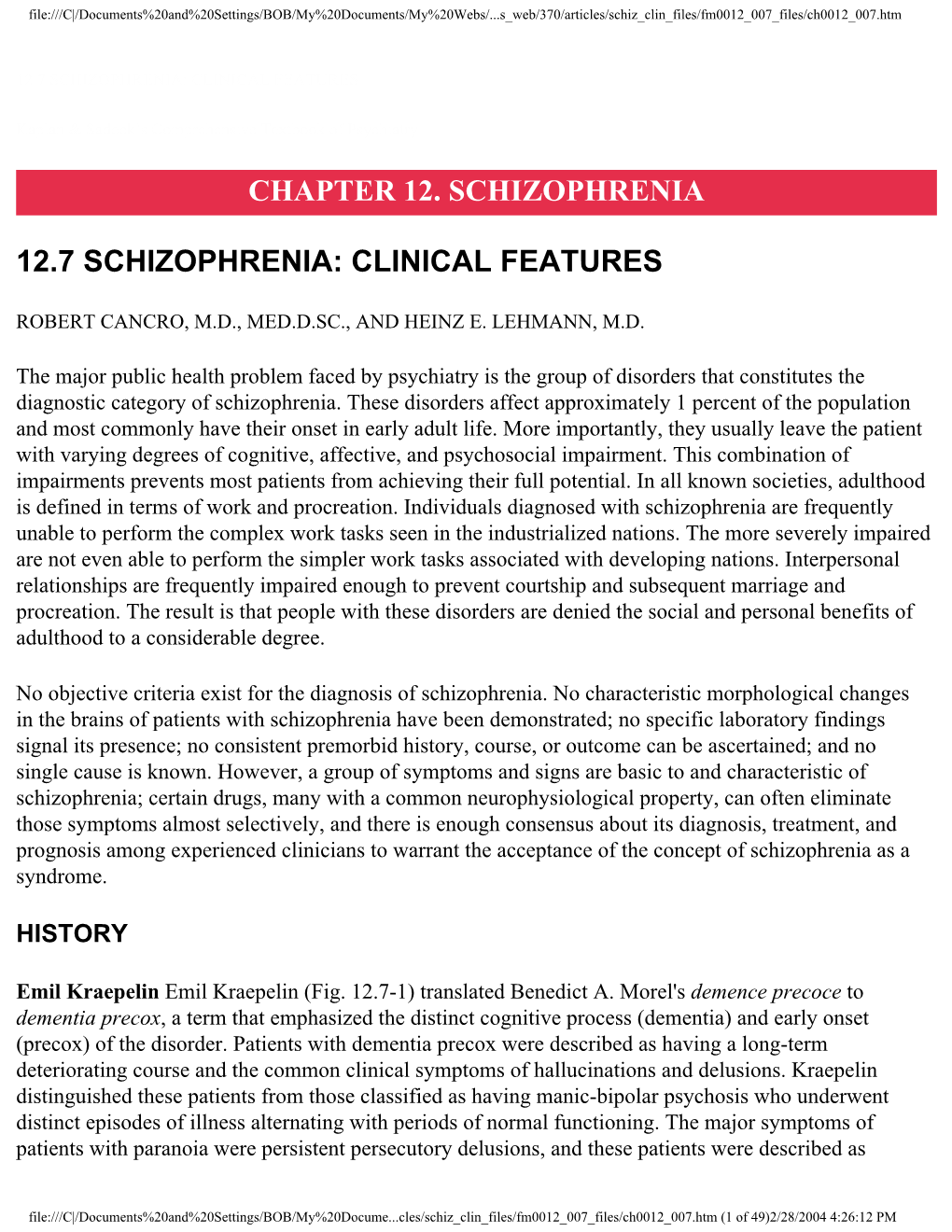 Chapter 12. Schizophrenia