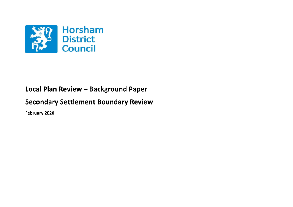 Local Plan Review: Secondary Settlement Boundary Review