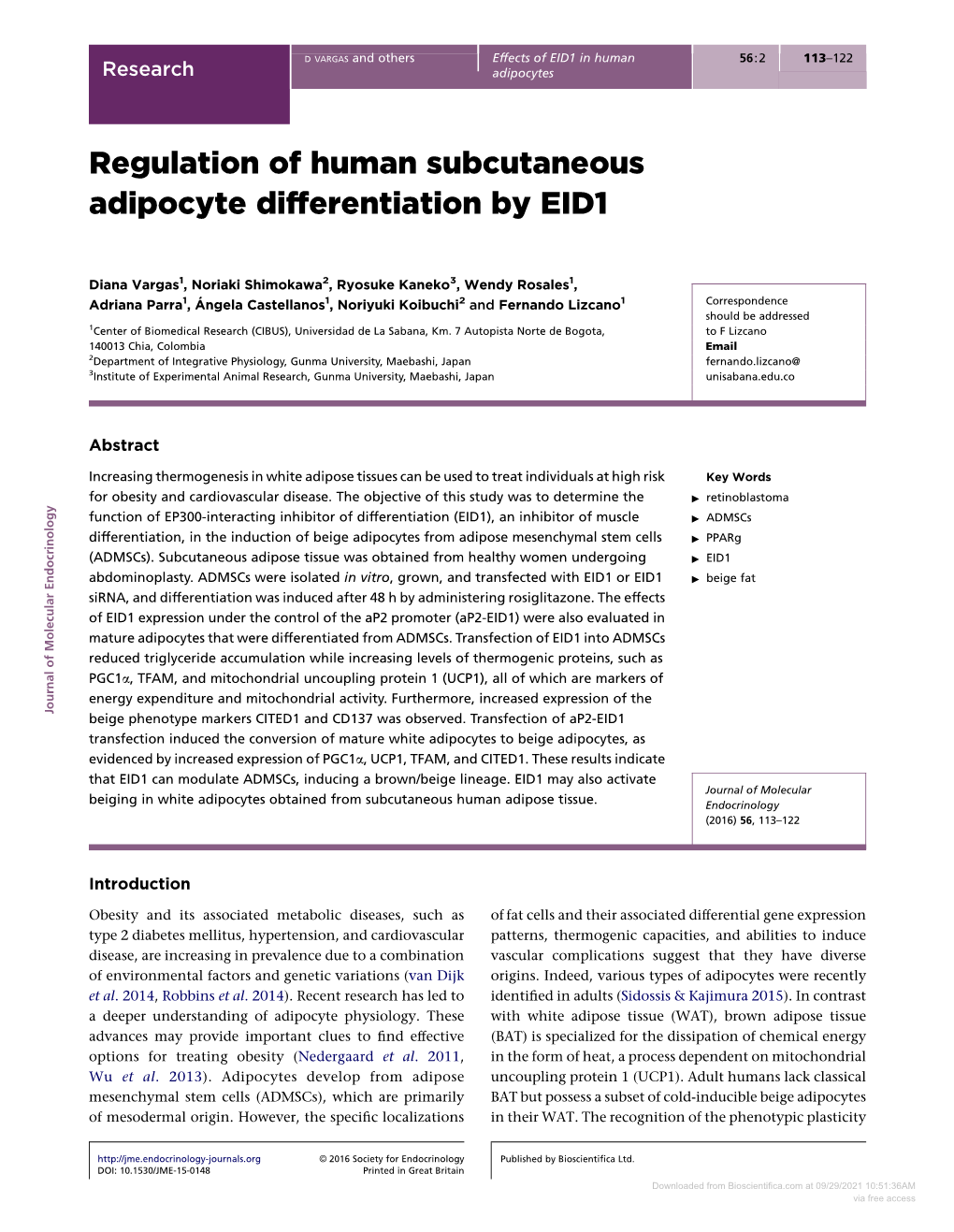 Regulation of Human Subcutaneous Adipocyte Differentiation by EID1