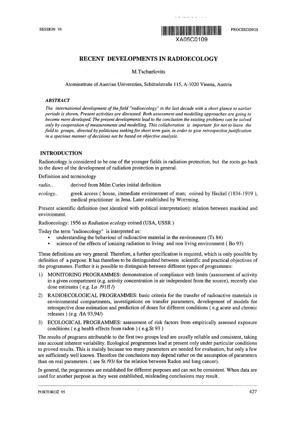 Recent Developments in Radioecology