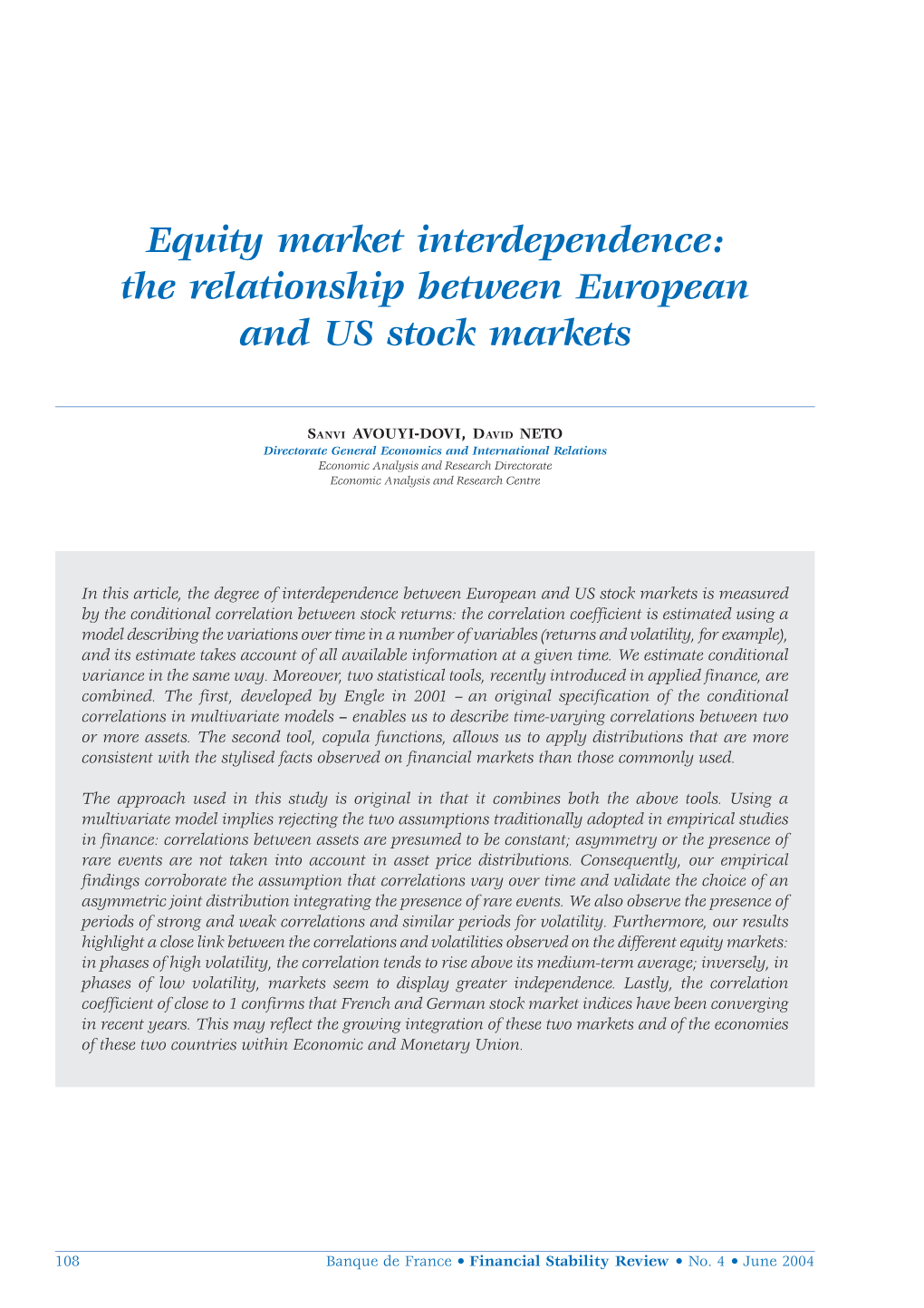 The Relationship Between European and US Stock Markets