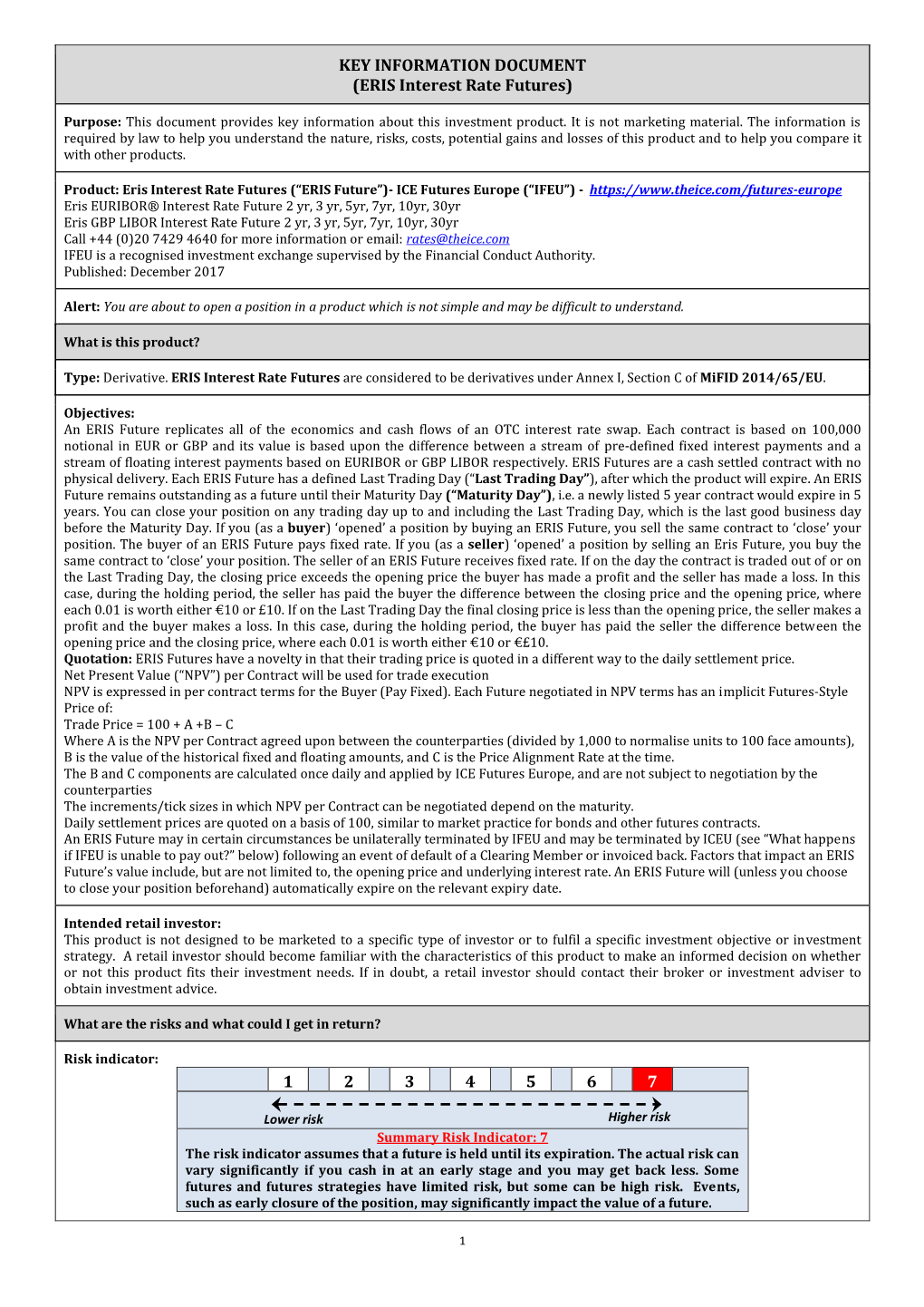 KEY INFORMATION DOCUMENT (ERIS Interest Rate Futures)