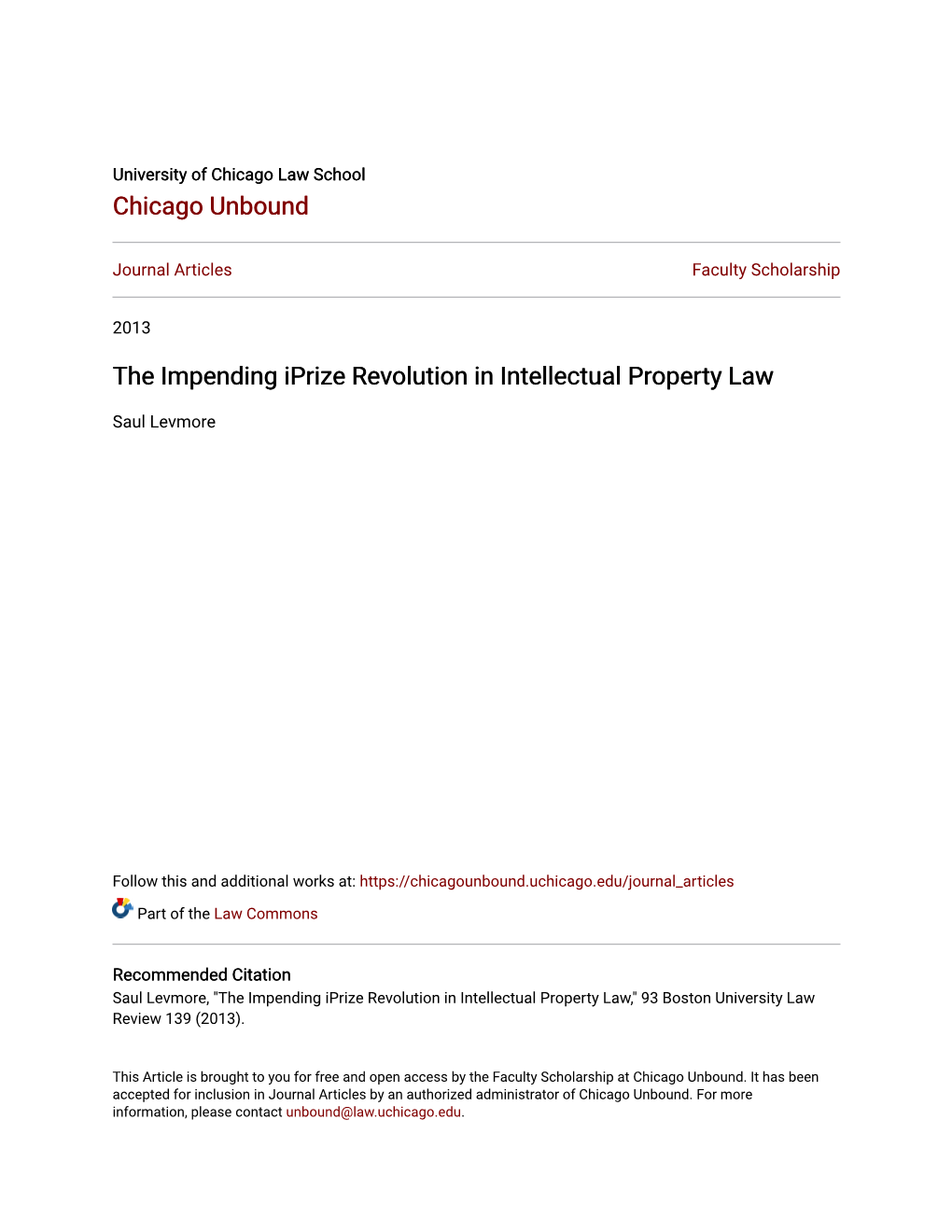 The Impending Iprize Revolution in Intellectual Property Law