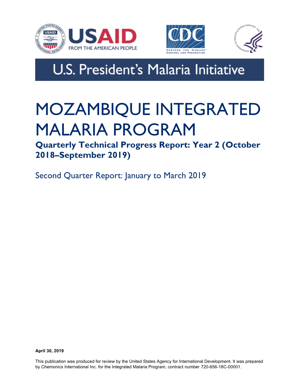 MOZAMBIQUE INTEGRATED MALARIA PROGRAM Quarterly Technical Progress Report: Year 2 (October 2018–September 2019)