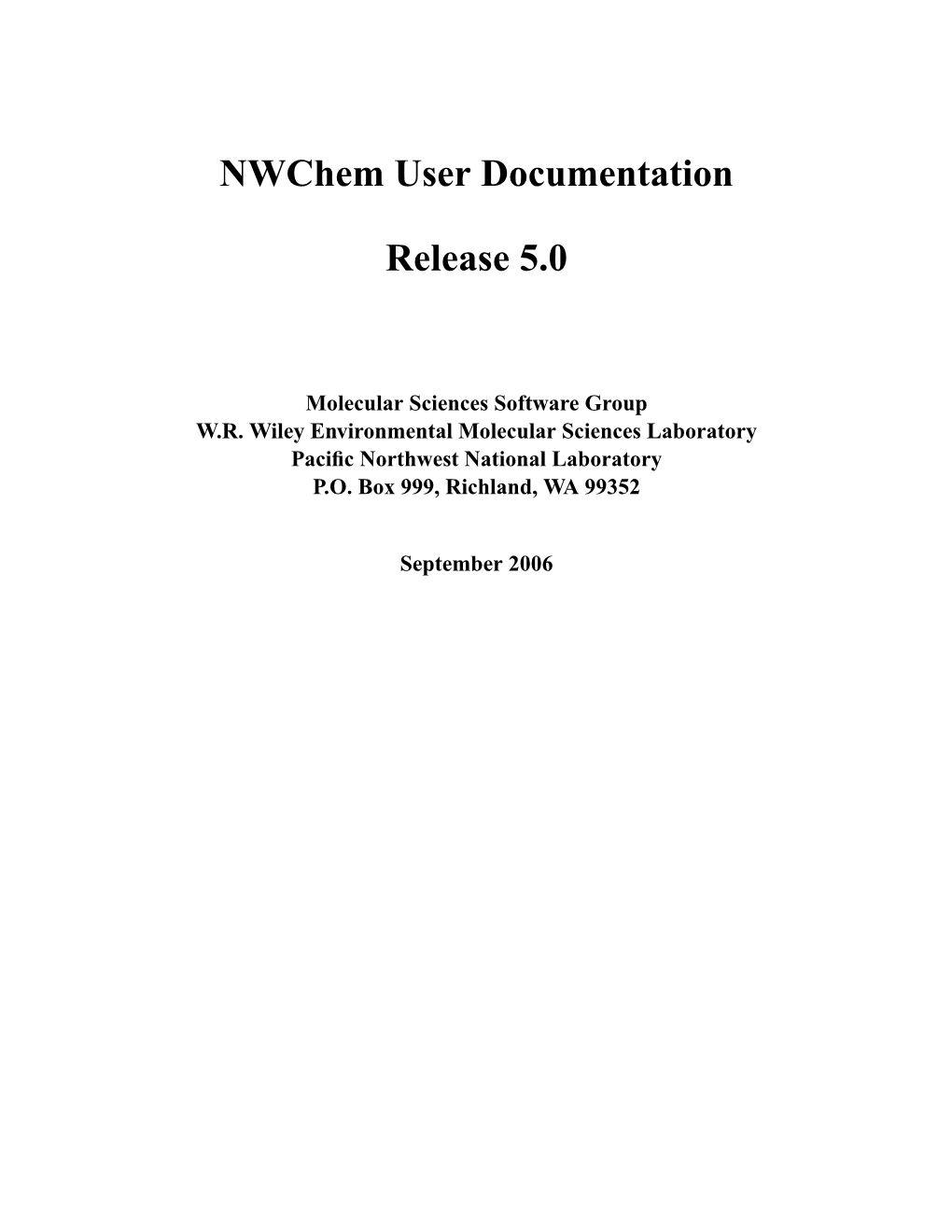 Nwchem User Documentation Release