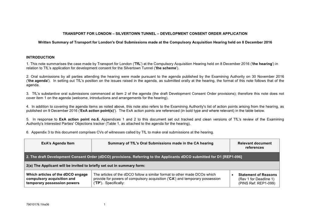 Transport for London – Silvertown Tunnel – Development Consent Order Application