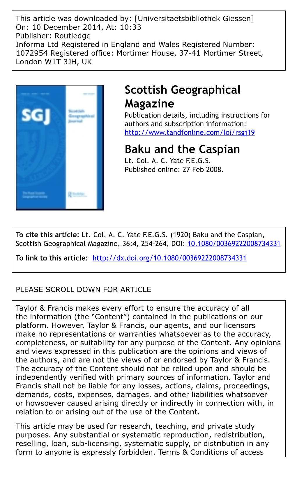 Scottish Geographical Magazine Baku and the Caspian