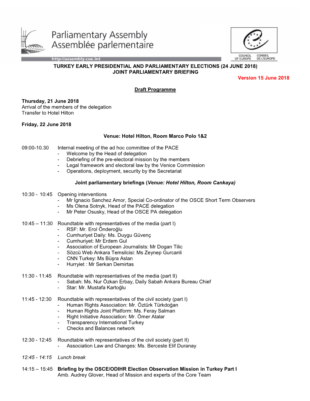 JOINT PARLIAMENTARY BRIEFING Version 15 June 2018 Draft