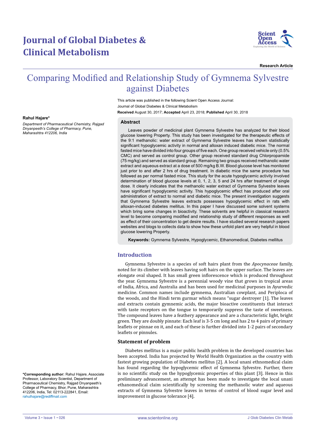 Comparing Modified and Relationship Study of Gymnema Sylvestre Against Diabetes