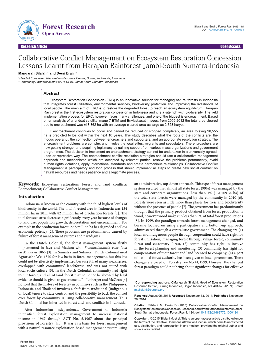 Collaborative Conflict Management on Ecosystem Restoration Concession