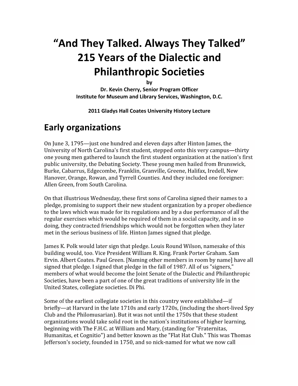 215 Years of the Dialectic and Philanthropic Societies by Dr