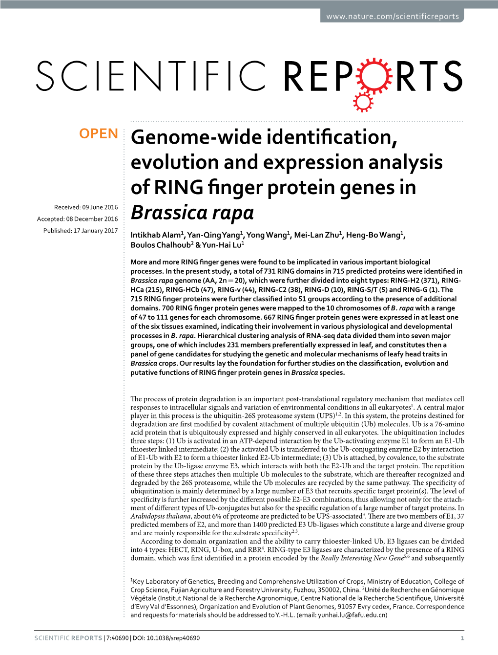 Genome-Wide Identification, Evolution and Expression Analysis of RING