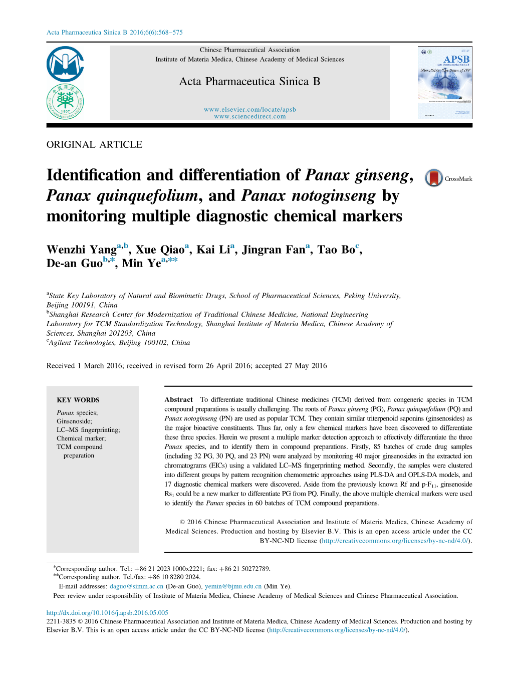 Identification and Differentiation of Panax Ginseng, Panax