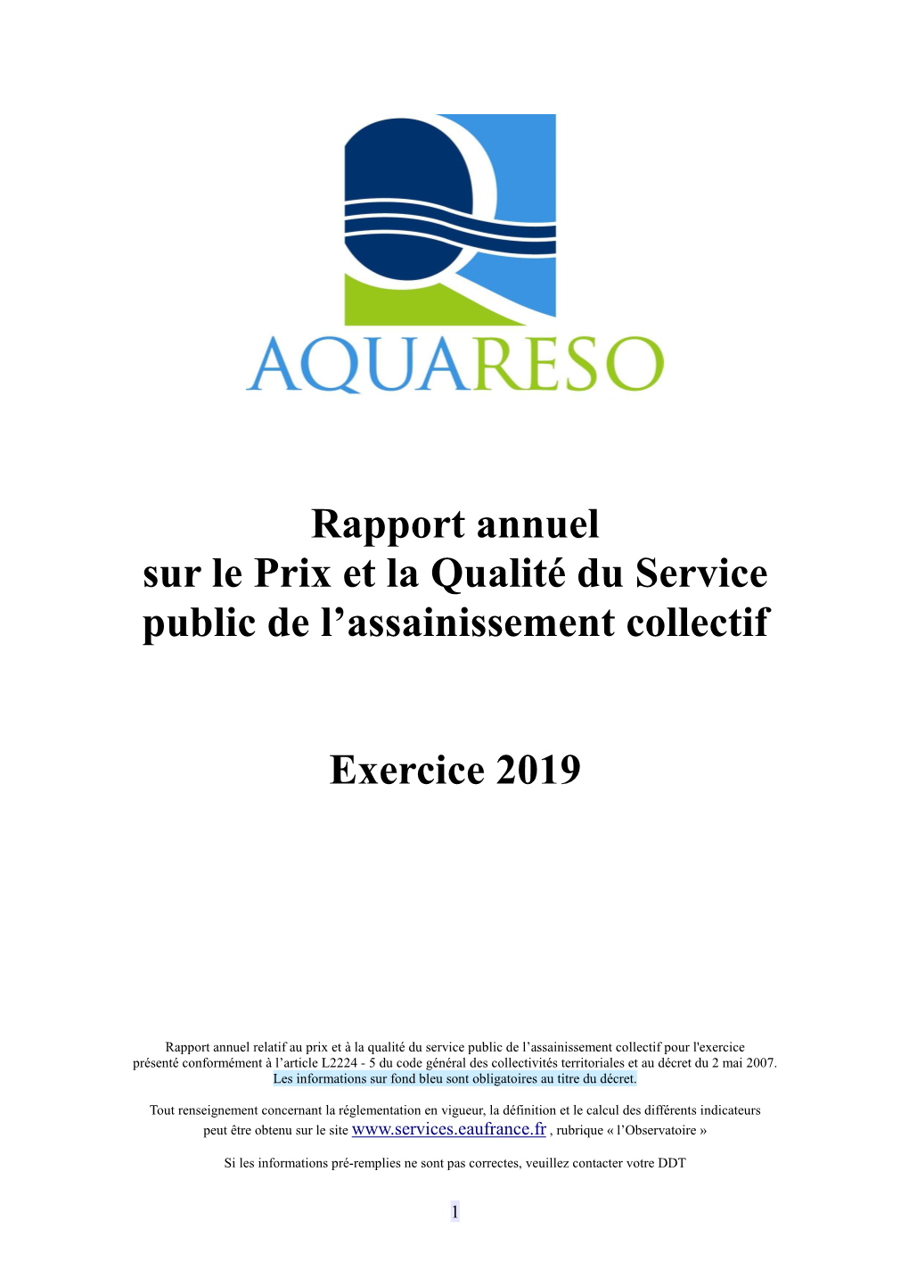 Rapport Annuel Sur Le Prix Et La Qualité Du Service Public De L’Assainissement Collectif