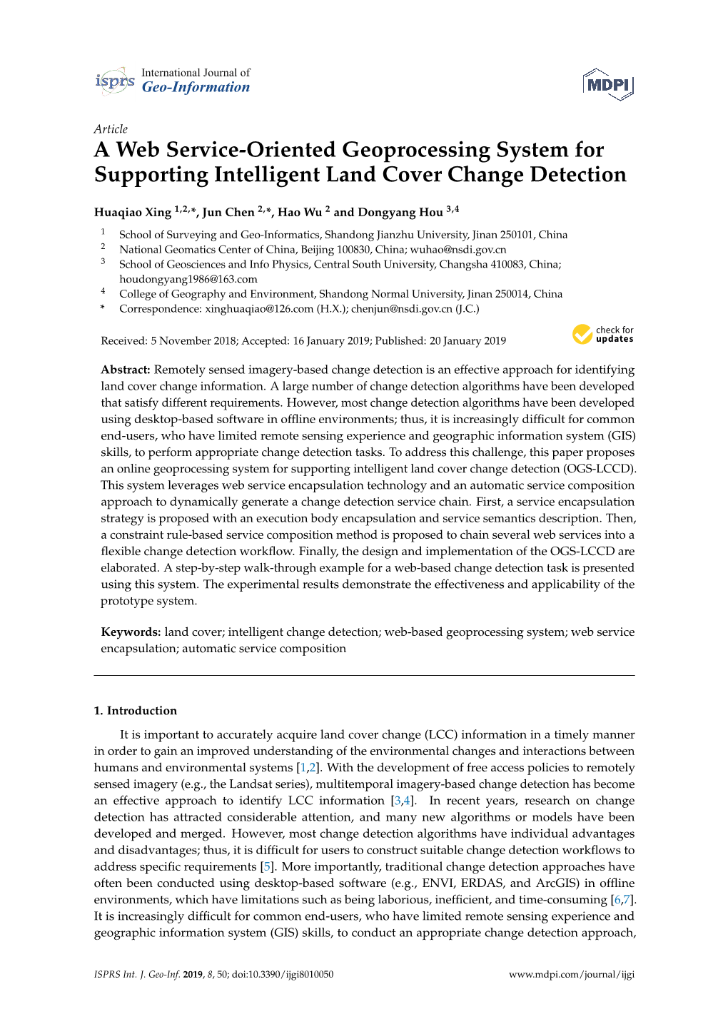 A Web Service-Oriented Geoprocessing System for Supporting Intelligent Land Cover Change Detection