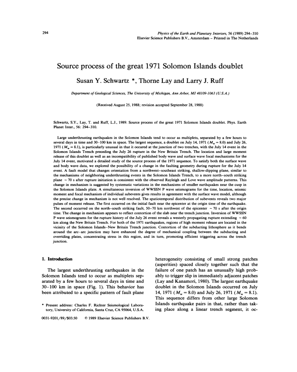 Source Process of the Great 1971 Solomon Islands Doublet