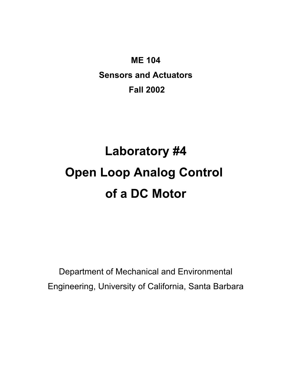 Open Loop Analog Control