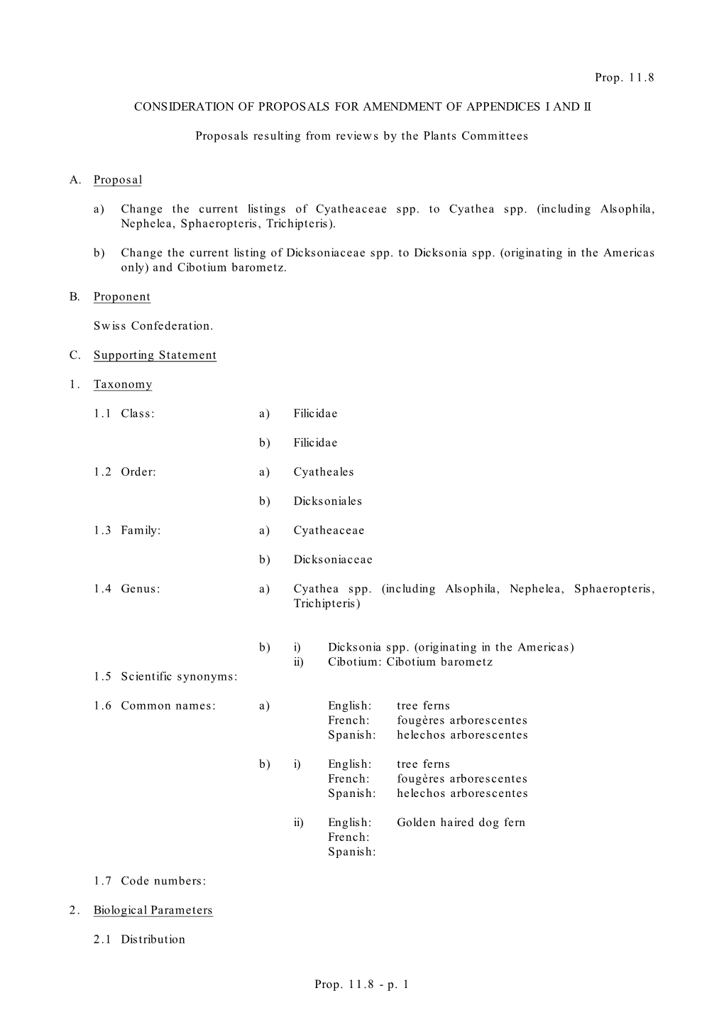 Change the Current Listings of Cyatheaceae Spp. to Cyathea Spp