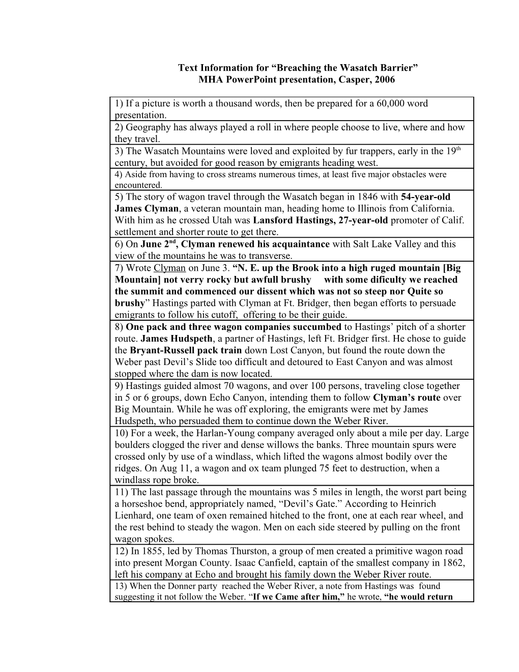 Text Information for Breaching the Wasatch Barrier