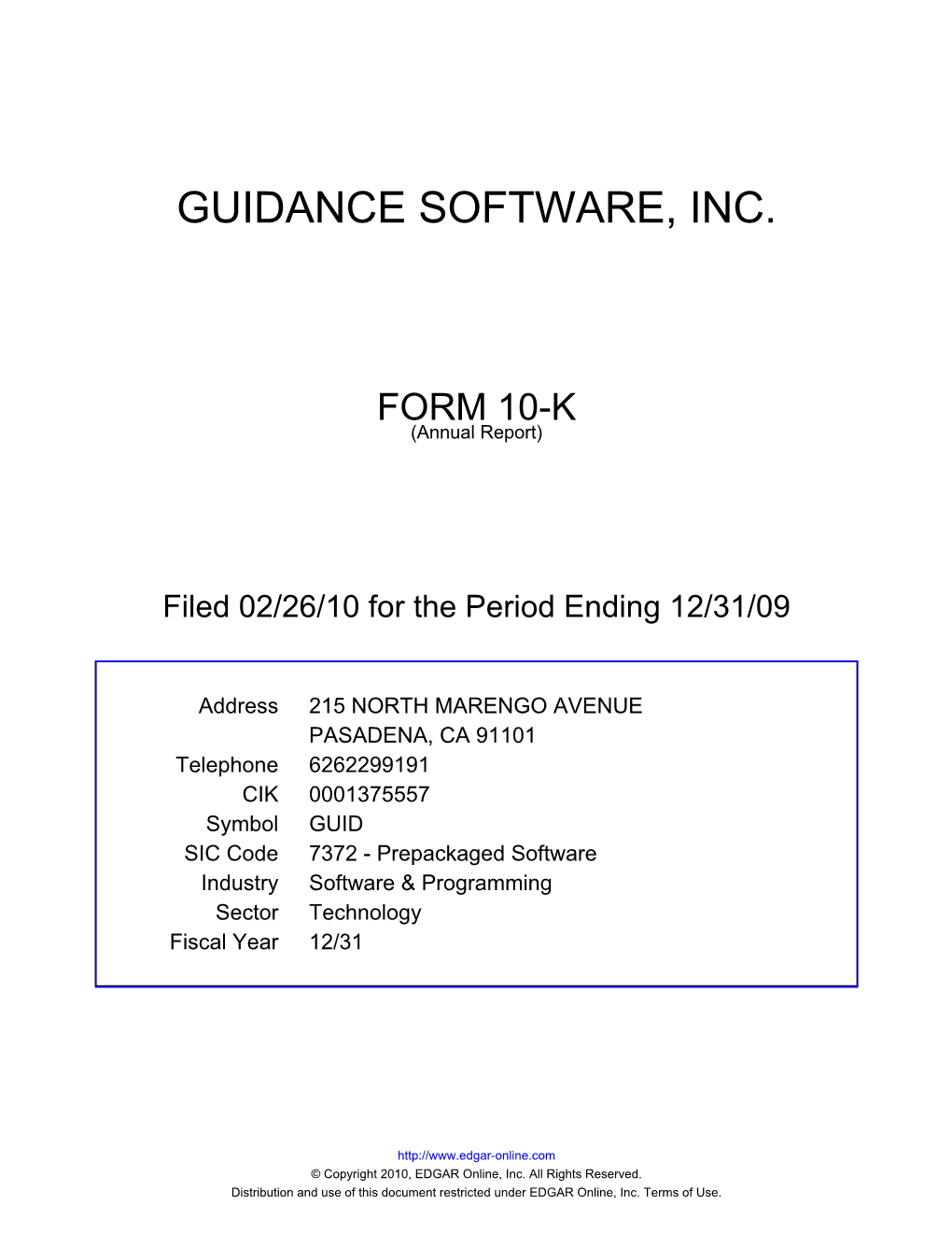 Guidance Software, Inc