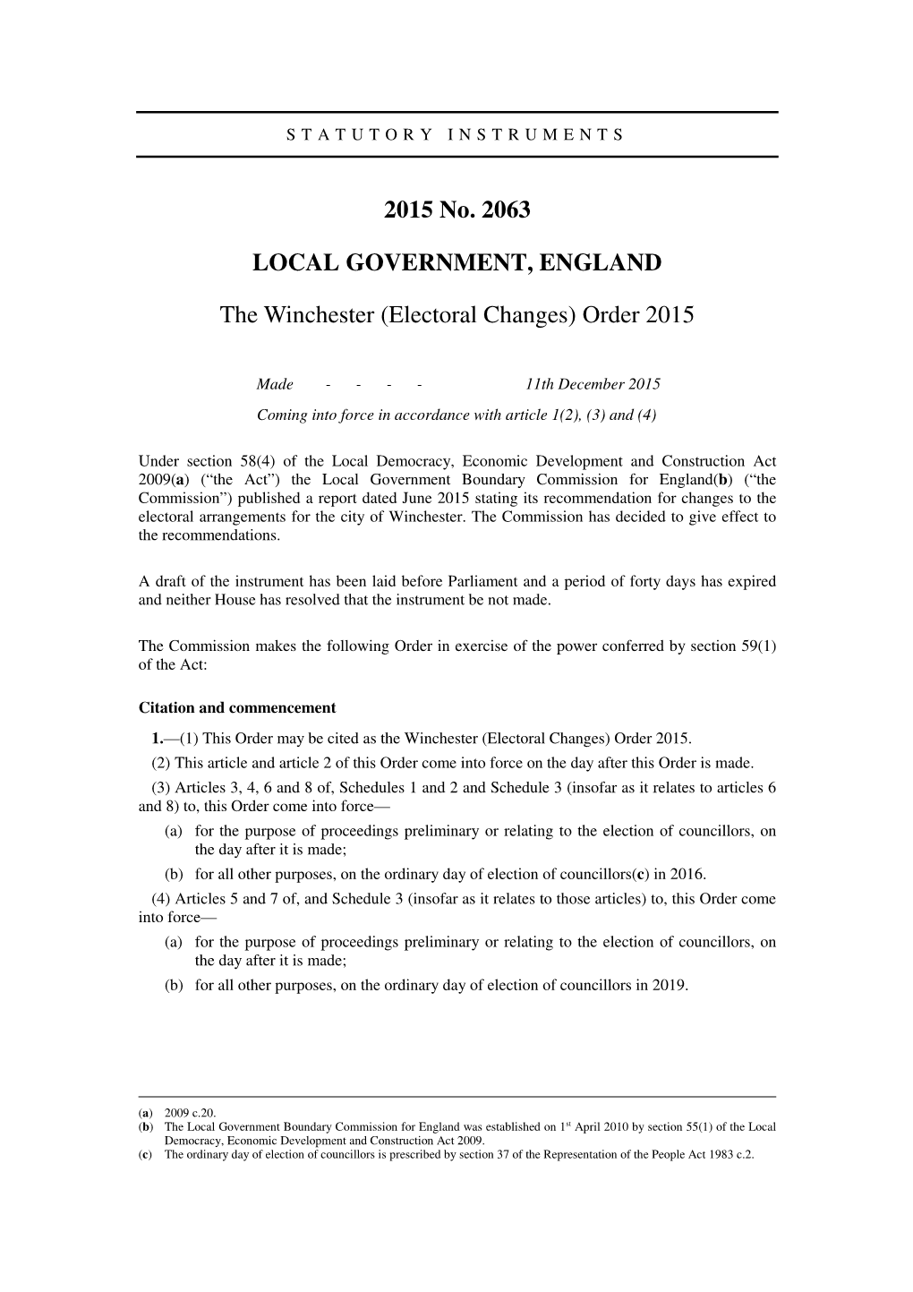 The Winchester (Electoral Changes) Order 2015