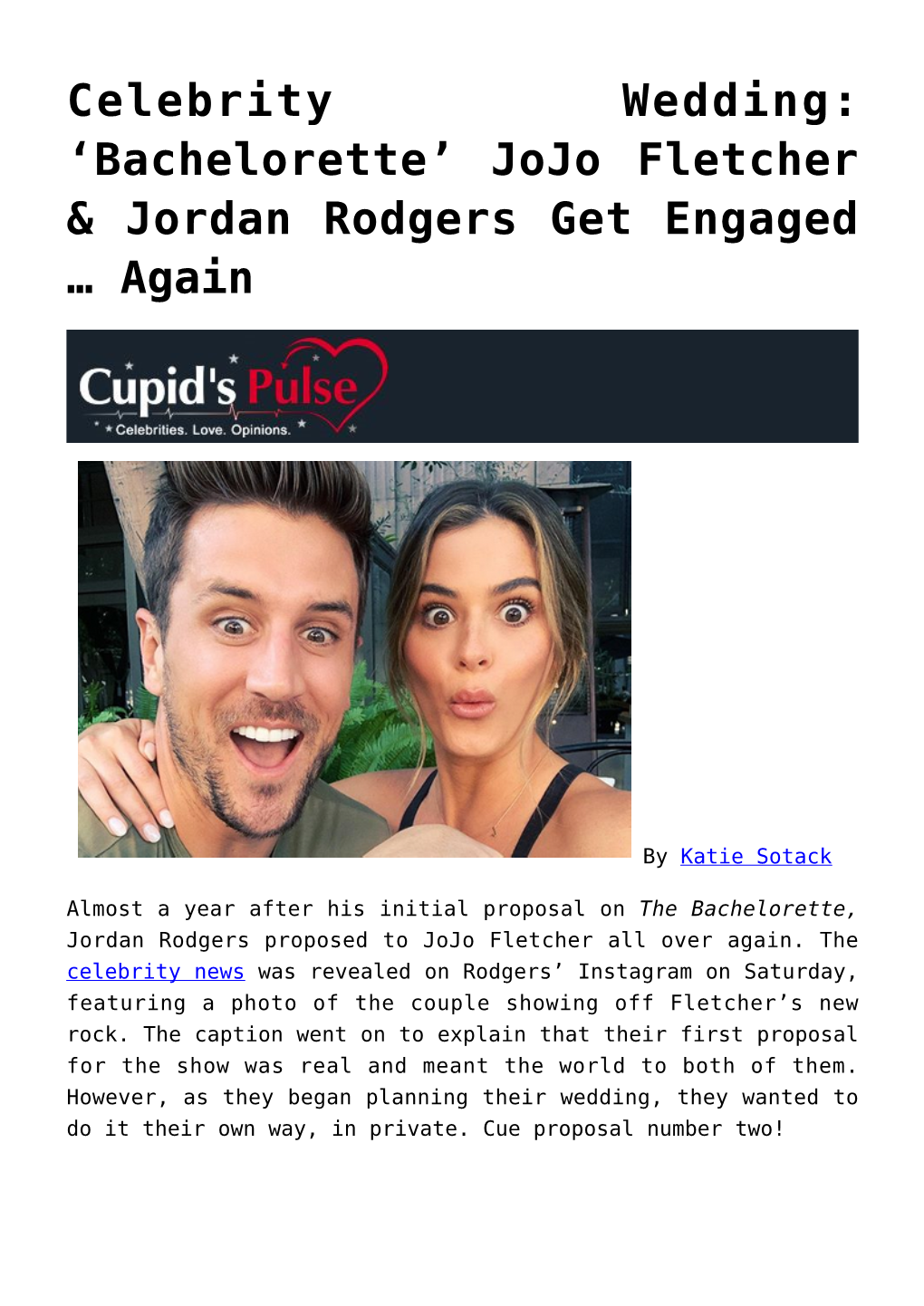 Celebrity Wedding: ‘Bachelorette’ Jojo Fletcher & Jordan Rodgers Get Engaged … Again