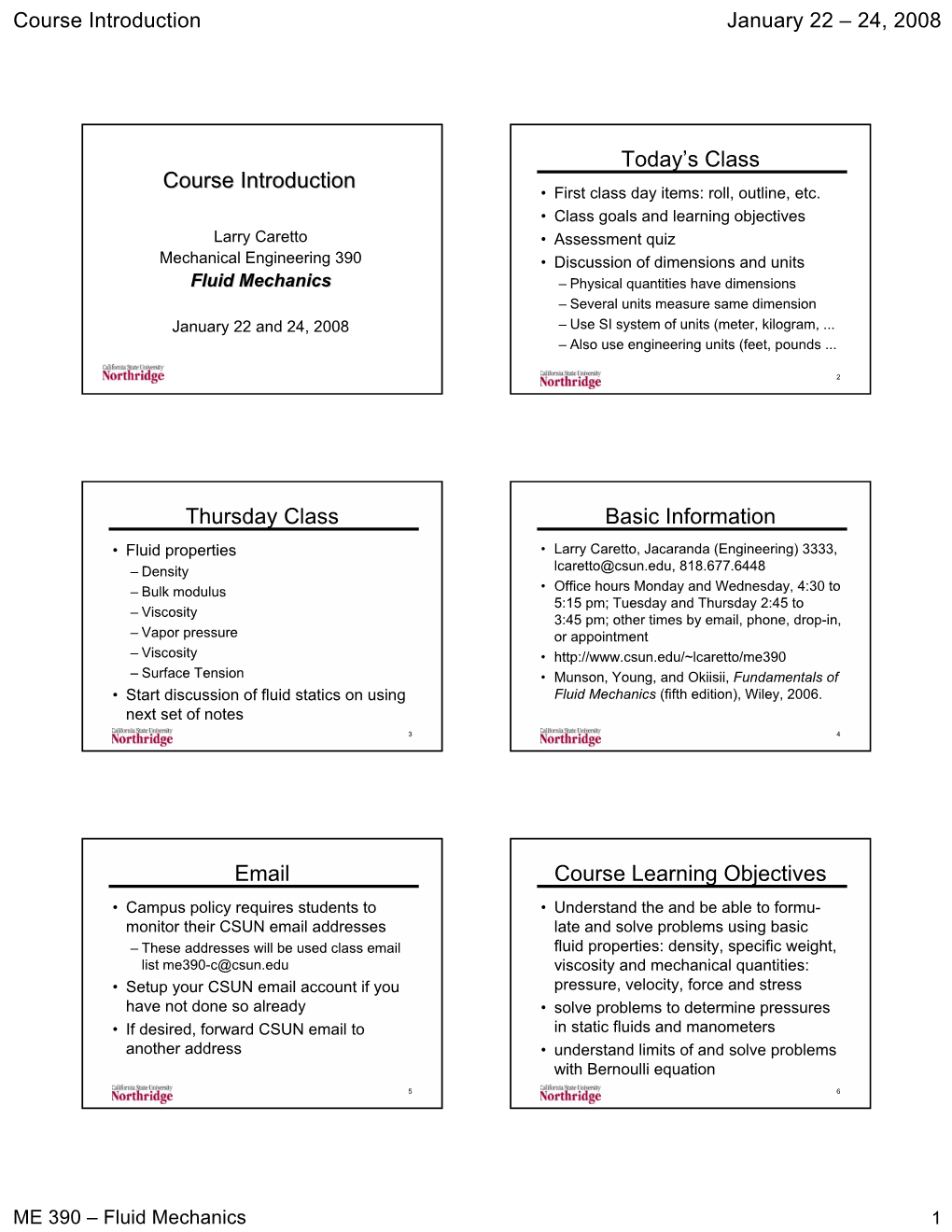 Course Introduction Today's Class Thursday Class Basic Information