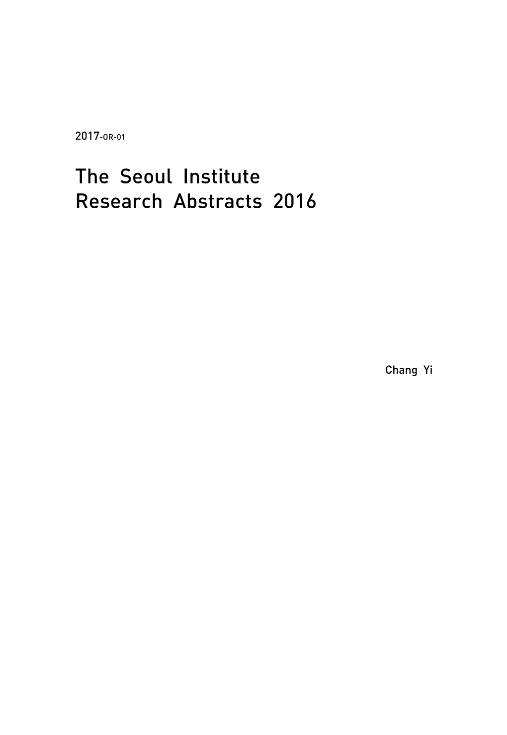 The Seoul Institute Research Abstracts 2016