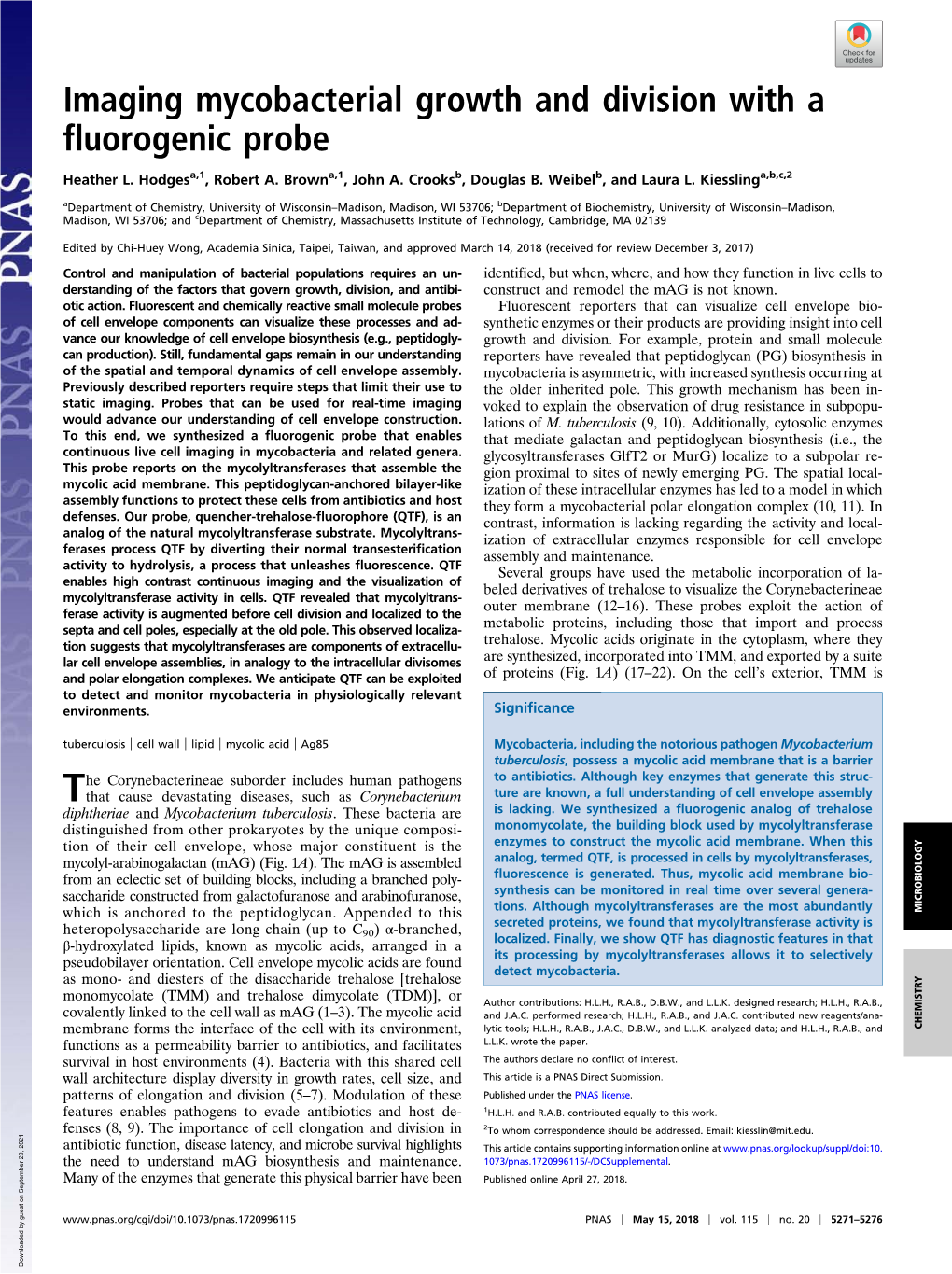 Imaging Mycobacterial Growth and Division with a Fluorogenic Probe