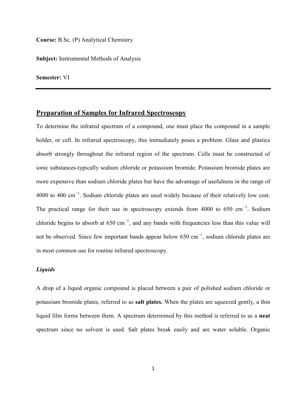 Preparation of Samples for Infrared Spectroscopy